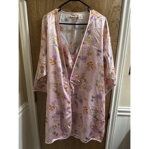 Liz Banks Intimates 2 Piece Robe And Dress Set Light Pink Paisley Plus Sz 2X